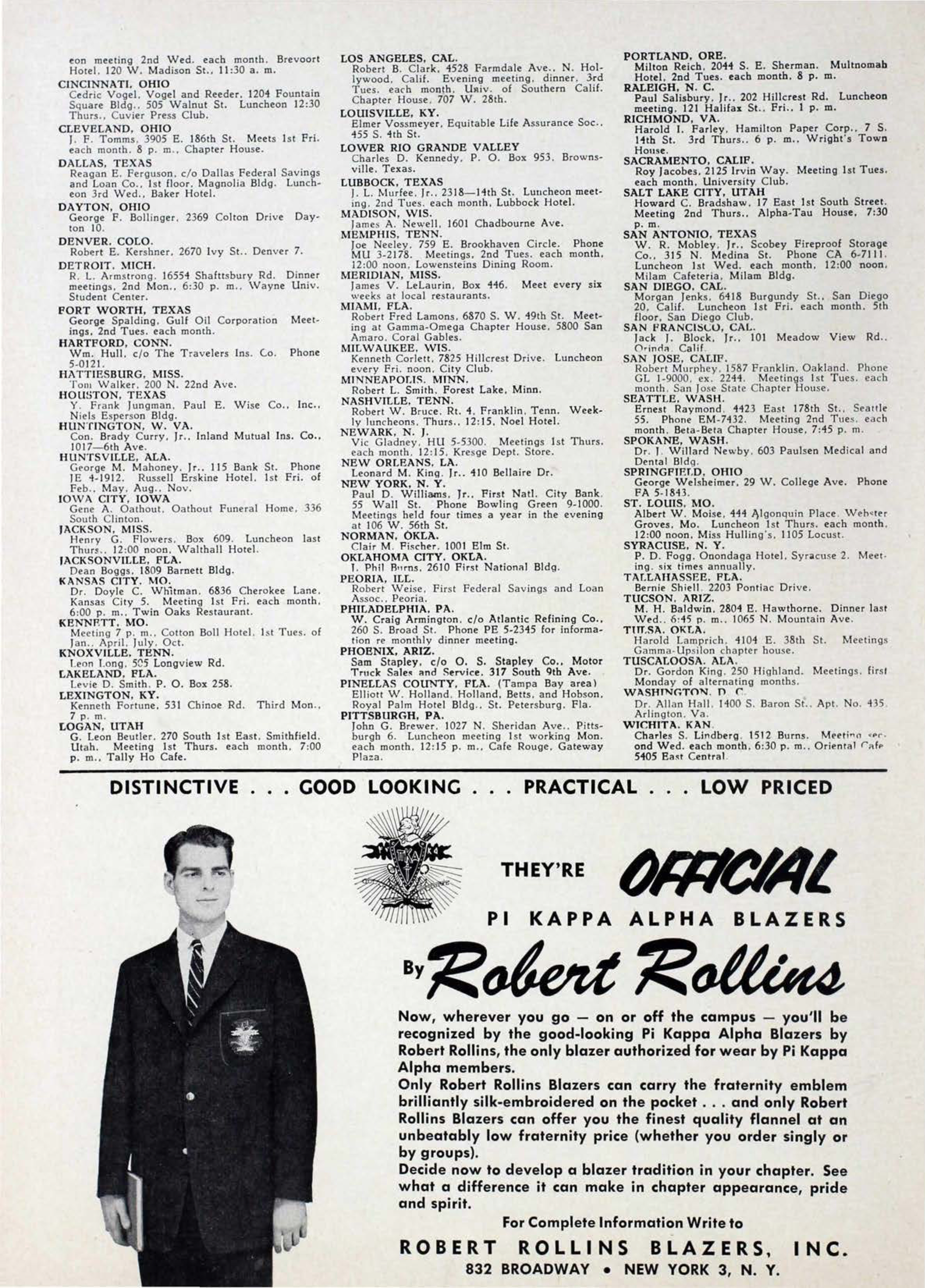 Robert Rollins Blazers, Inc. Advertisement, December 1957